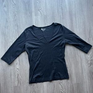 Alpaca International Black Top V-Neck 3/4 Sleeves 100% Pima Cotton Large